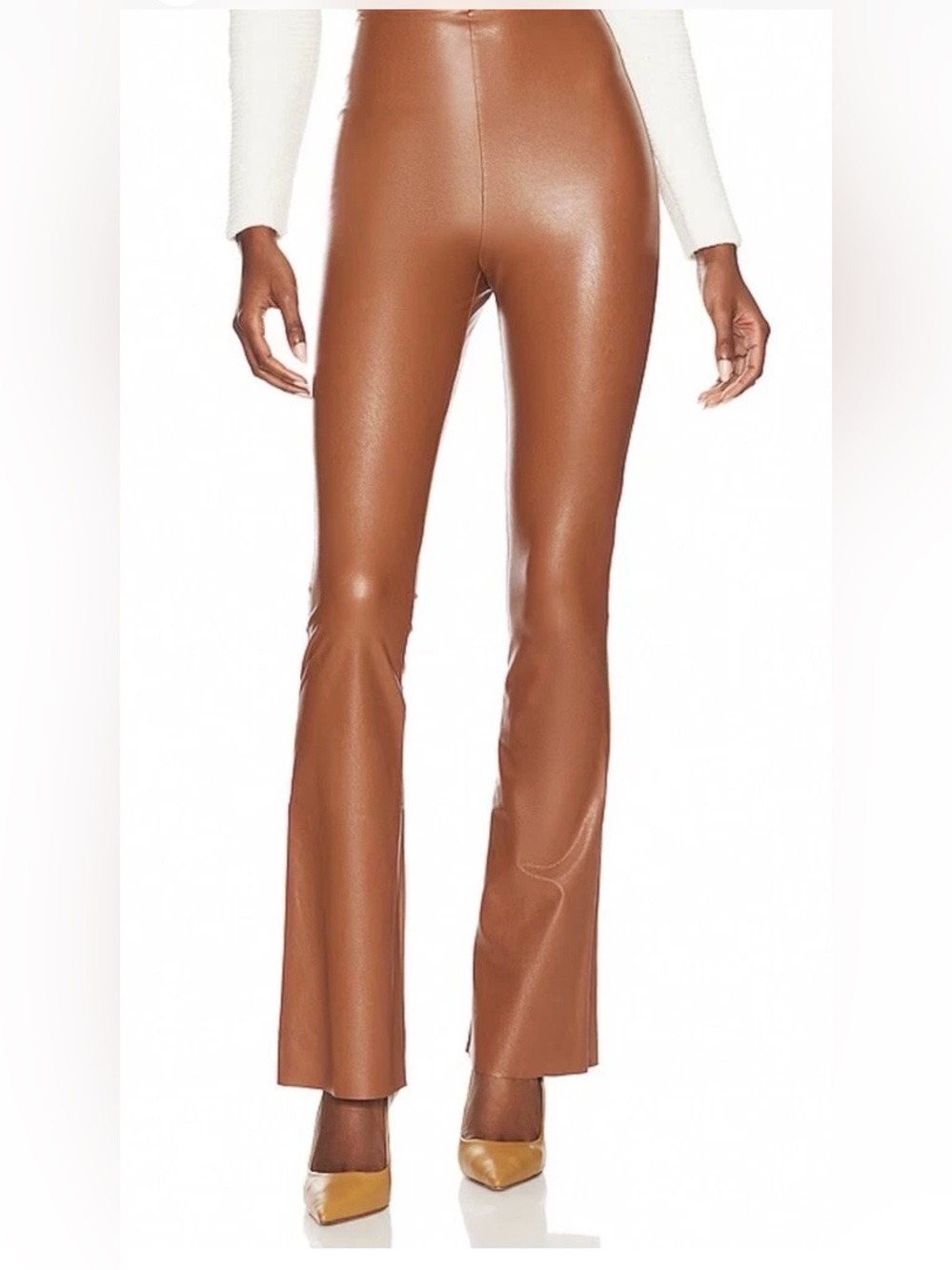 Commando Faux Leather Flare Pants in Cognac Brown